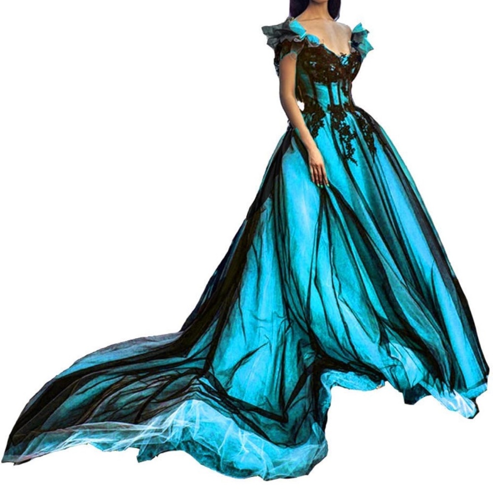 Gothic dramatic Ocean Blue Corset Ballgown NWOT